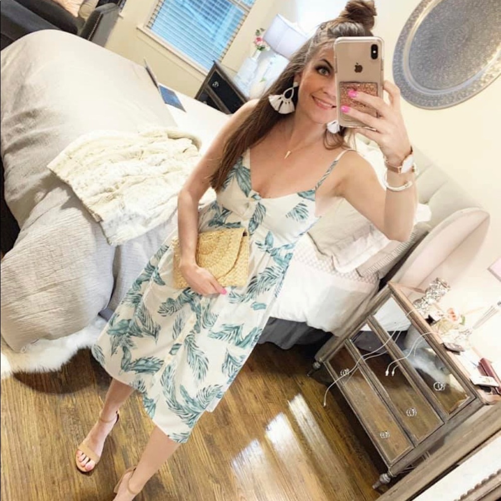 Palm Print Button Up Fit and Flare